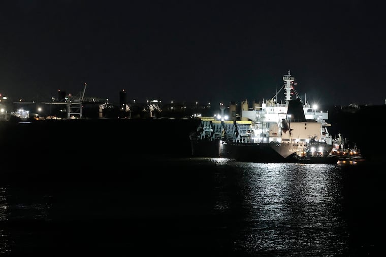 The Algoma Verity cargo ship has been stuck in the Delaware River in Philadelphia since Wednesday after it ran aground about a mile north of the Ben Franklin Bridge while hauling 45,000 tons of salt to a port in Bucks County.
