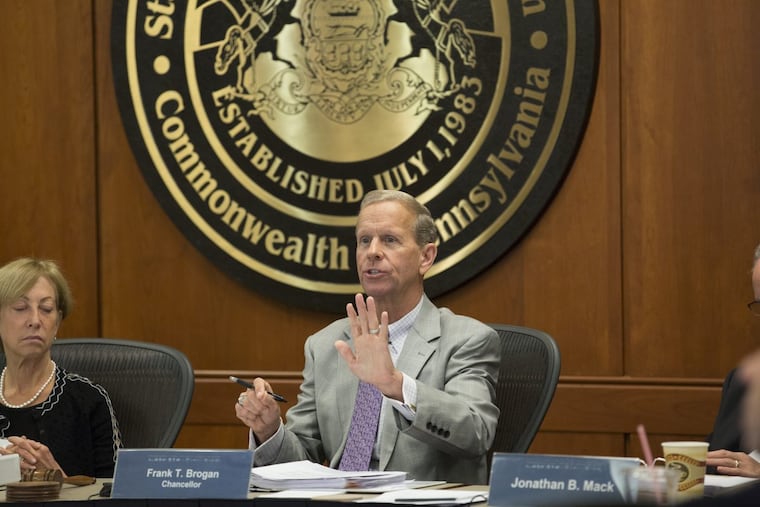 Chancellor Frank T. Brogan, center, during the board of governors meeting at the Dixon Center, in Harrisburg, PA, October 6, 2016. ( JESSICA GRIFFIN / Staff Photographer )