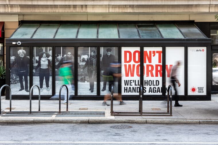 One of the Philly installations in Carrie Mae Weems' national public art project, 'Resist Covid Take 6!' This installation is located near Broad and Walnut Streets, at the University of the Arts' Terra Hall.
