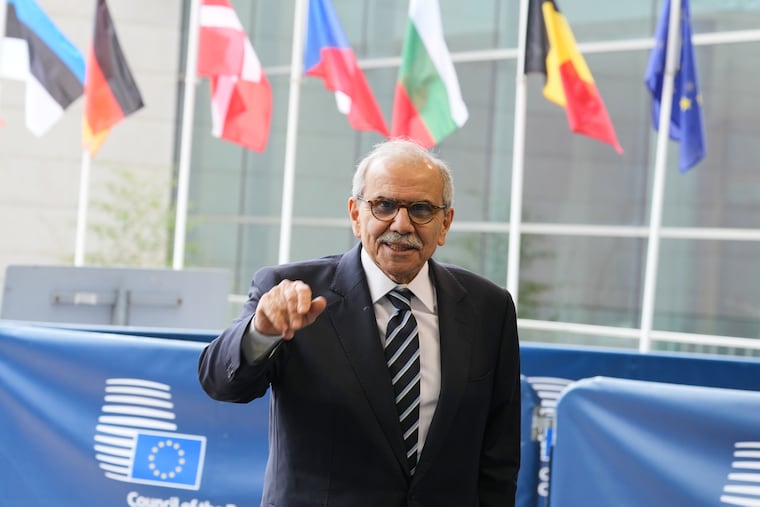 Lebanon's Prime Minister Nawaf Salam arrives for a meeting of EU foreign ministers at the European Council building in Luxembourg in April.