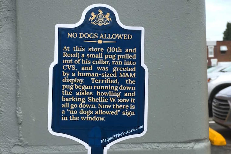 Among works in Lily Goodspeed’s sticker-art project called Plaque 2 the Future.