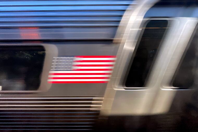 A PATCO Speedline train travels through Collingswood in September 2021.