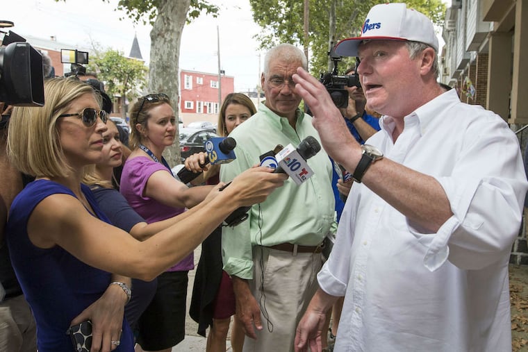 John J. Dougherty briefly addressed reporters outside his Moyamensing Avenue home, saying, "Nothing's changed in this house in the last 10, 15 years . . . except the tomato plants growing in the backyard."