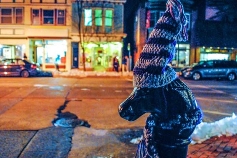 Knitters made tiny hats and scarves for the horse polls along the Haddon Ave. January 6, 2014 ( GABRIELA BARRANTES / STAFF PHOTOGRAPHER )