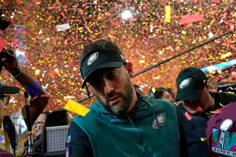 Philadelphia Eagles head coach Nick Sirianni reacts after losing the NFL Super Bowl 57 football game against the Kansas City Chiefs, Sunday, Feb. 12, 2023, in Glendale, Ariz.
