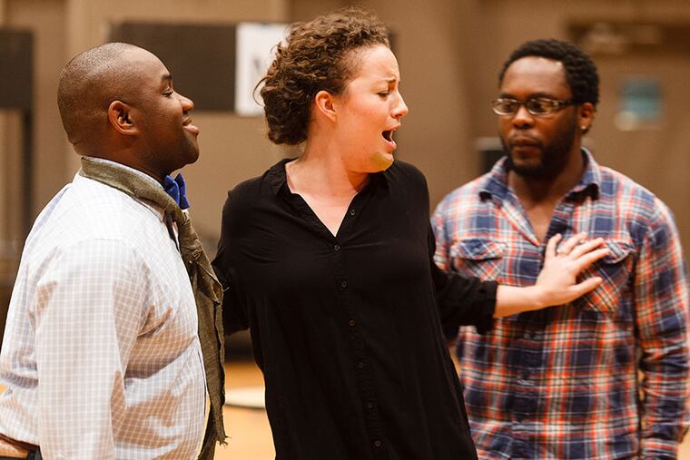Lawrence Brownlee (left) sings the part of jazz great Charlie Parker, with Rachel Sterrenberg as Chan and Will Liverman as Dizzy Gillespie in Opera Philadelphia's production of "Charlie Parker's Yardbird." DOMINIC M. MERCIER