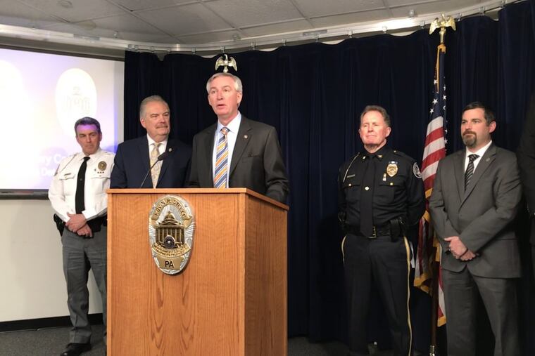 Montgomery County District Attorney Kevin Steele announces charges against alleged drug traffickers on March 28, 2018.