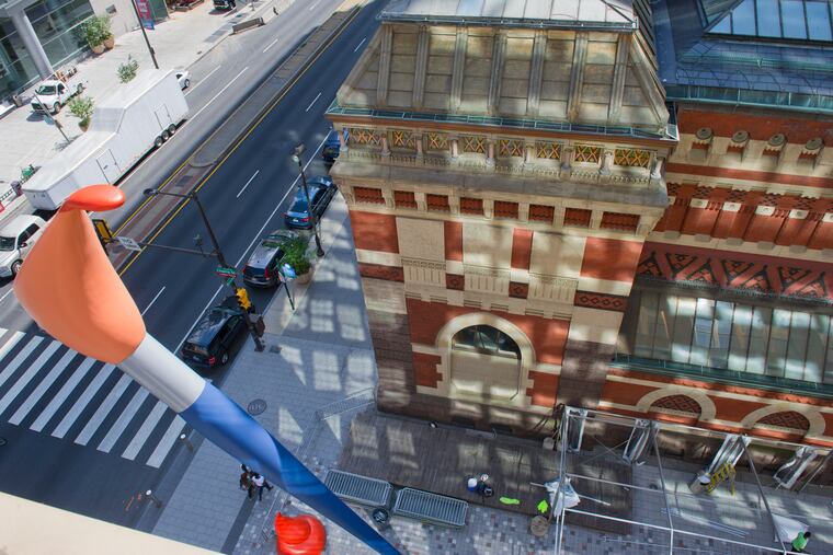 View of the Northeast tower of the Furness Building at the Pennsylvania Academy of the Fine Arts in Philadelphia, where the old skylight roof is slated for replacement this fall.