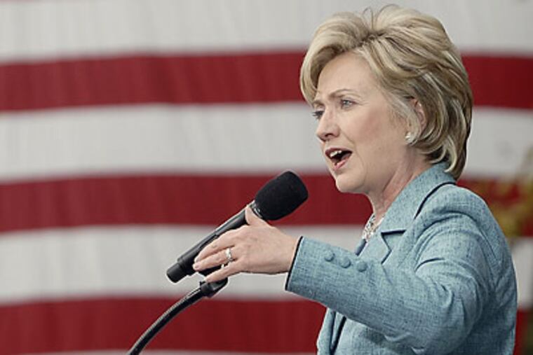 Sen. Hillary Clinton campaigned for Barack Obama in Horsham on Monday. (Bradley C. Bower/AP)
