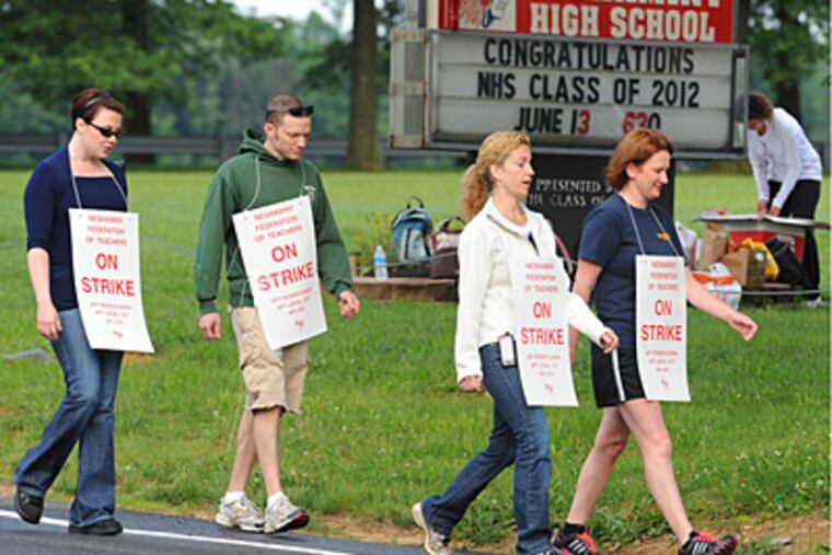 File photo: Neshaminy School District teachers walked the picket line in front of Neshaminy High School. (CLEM MURRAY / Staff Photographer)