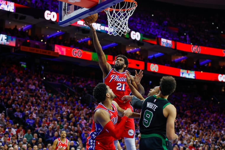 Sixers center Joel Embiid during the playoff series against the Boston Celtics in May. "Microbetting" has spawned in-game prop bets on NBA players that could expand a great deal in the next season.