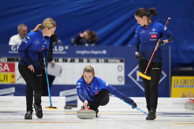 Taylor Anderson-Heide (center) grew up in Broomall and learned to curl with her identical twin sister.