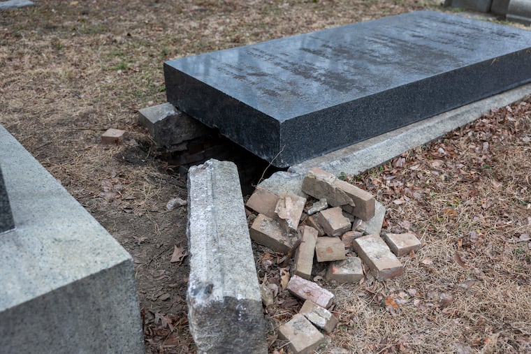 The McCullough family gravesite is one of many graves vandalized and broken into by Jonathan Gerlach at Mount Moriah Cemetery in Philadelphia.