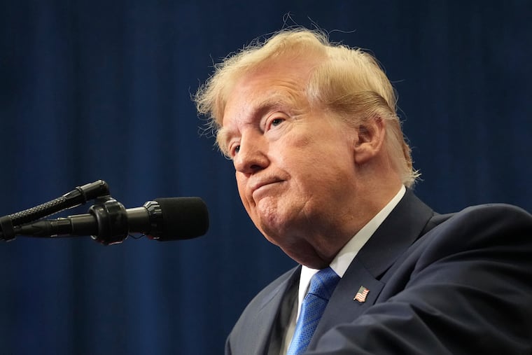 President Donald Trump speaks during an event to present the Congressional Space Medal of Honor to Artemis II crew members, Friday, Aug. 28, 2026, at Johnson Space Center in Houston. A federal judge on Friday turned down his effort to have his hush money conviction dismissed.