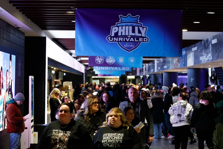 Fans walk the Xfinity Mobile Arena concourse before the Philly is Unrivaled doubleheader on Friday, January 30, 2026.