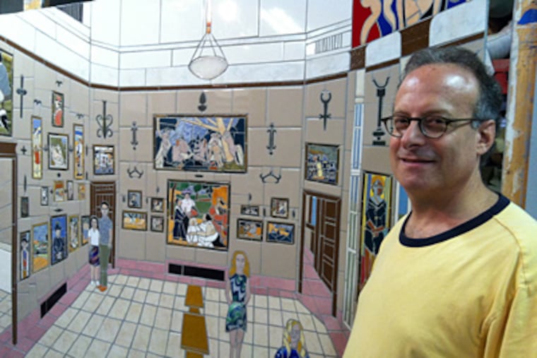 Bala Cynwyd artist Jonathan Mandell with the mosaic of the Barnes that he created for the Milgram family. “It’s a masterpiece of masterpieces,” said Marla Milgram, who commissioned the work. (Kathy Bocella / Staff)