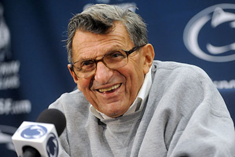 Austin Johnson has committed to play for to Joe Paterno (above) and Penn State. (Christopher Weddle/Centre Daily Times/AP file photo)