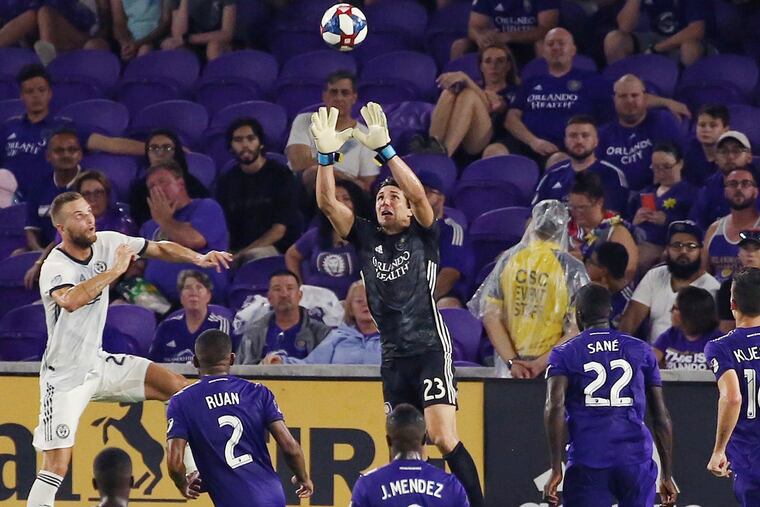 Kacper Przybylko (left) scored two goals in the Philadelphia Union's 3-1 win at Orlando City.