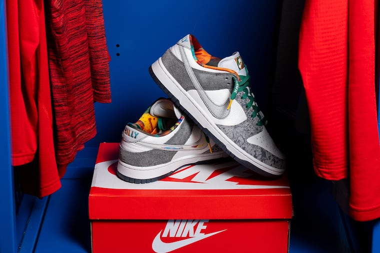 The Nike Dunk Low “Philly" shoe.