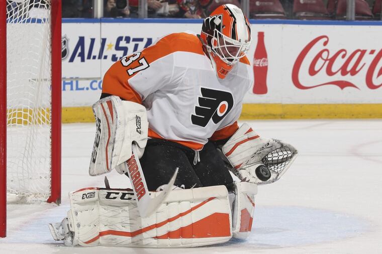 Flyers’ goalie Brian Elliott during the team’s 3-2 loss to the Panthers on Thursday.