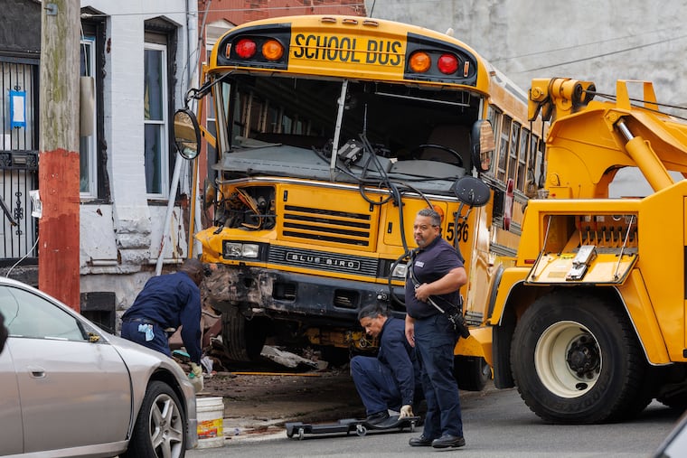 A Philadelphia School District bus was involved in accident sending it onto the sidewalk along North 17th Street below Lehigh Avenue on Tuesday morning.