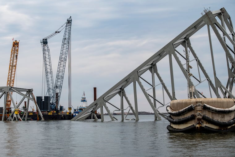 Salvage operations on the Francis Scott Key Bridge take place on Saturday, March 30, 2024, in Baltimore.