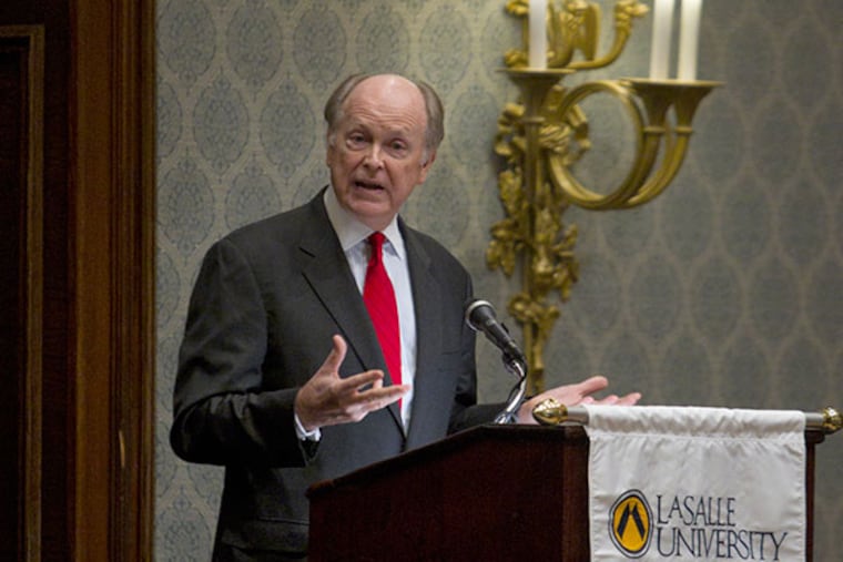 Charles Plosser, President and CEO of the Federal Reserve Bank of Philadelphia, addresses LaSalle University's Economic Outlook forum at the Union League Tuesday Jan. 14, 2014. (ED HILLE / Staff Photographer )