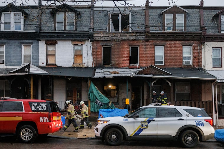 Philadelphia fire crews at the scene of a fatal fire on 1900 block of Dennie Street on Wednesday morning.