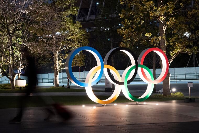The Olympic rings are displayed in Tokyo.