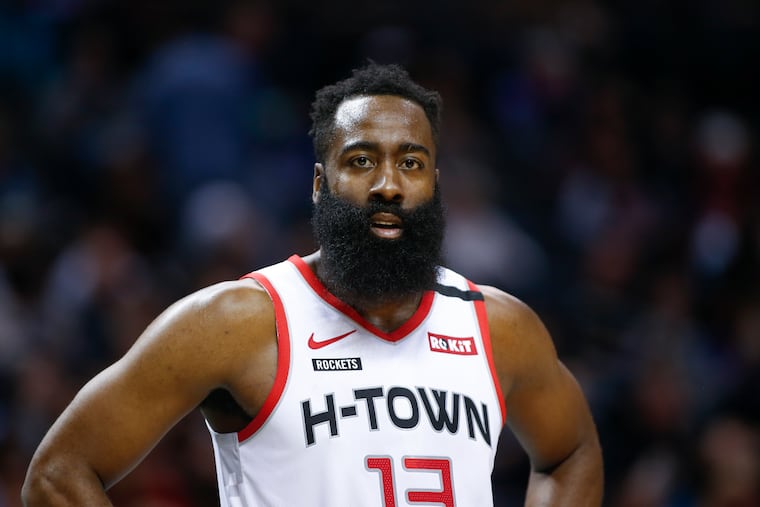 Houston Rockets guard James Harden could be a trade target for Daryl Morey, the new Sixers president of basketball operations.