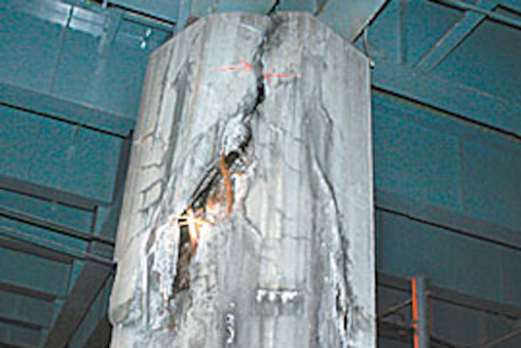 A section of I-95 is closed in both directions between Allegheny and Girard avenues because of this crack found on a column holding up an I-95 overpass.