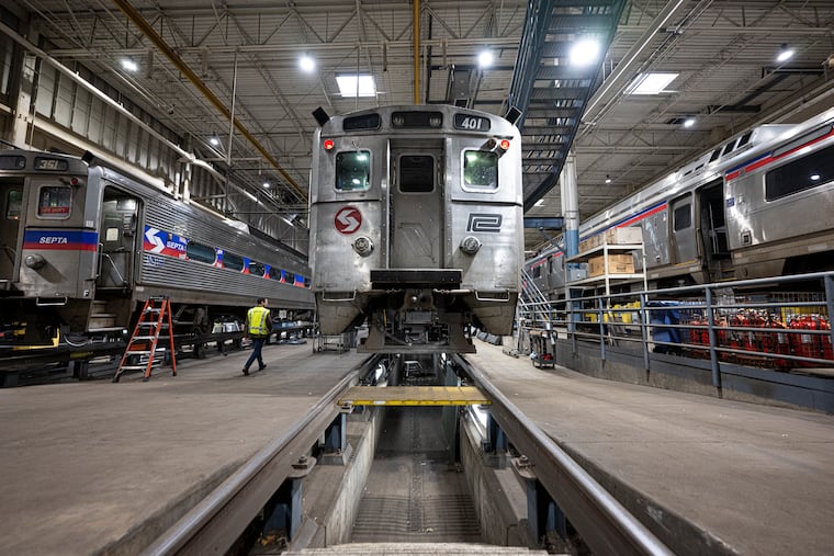 SEPTA Silverliner IV Regional Rail vehicles in the Overbrook shop for repairs last November.