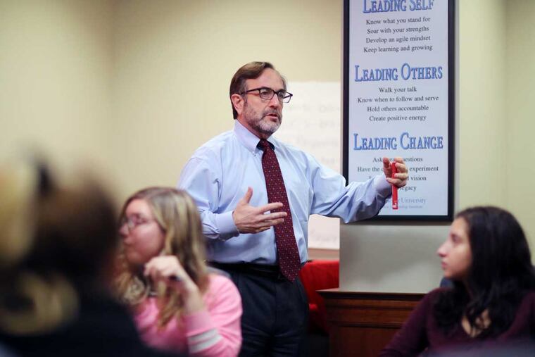 Arthur Schwartz, teaches a leadership program to nursing students at Widener University.