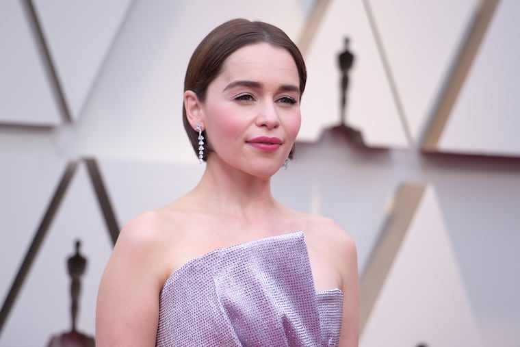 Emilia Clarke arrives at the Oscars on Sunday, Feb. 24, 2019, at the Dolby Theatre in Los Angeles.