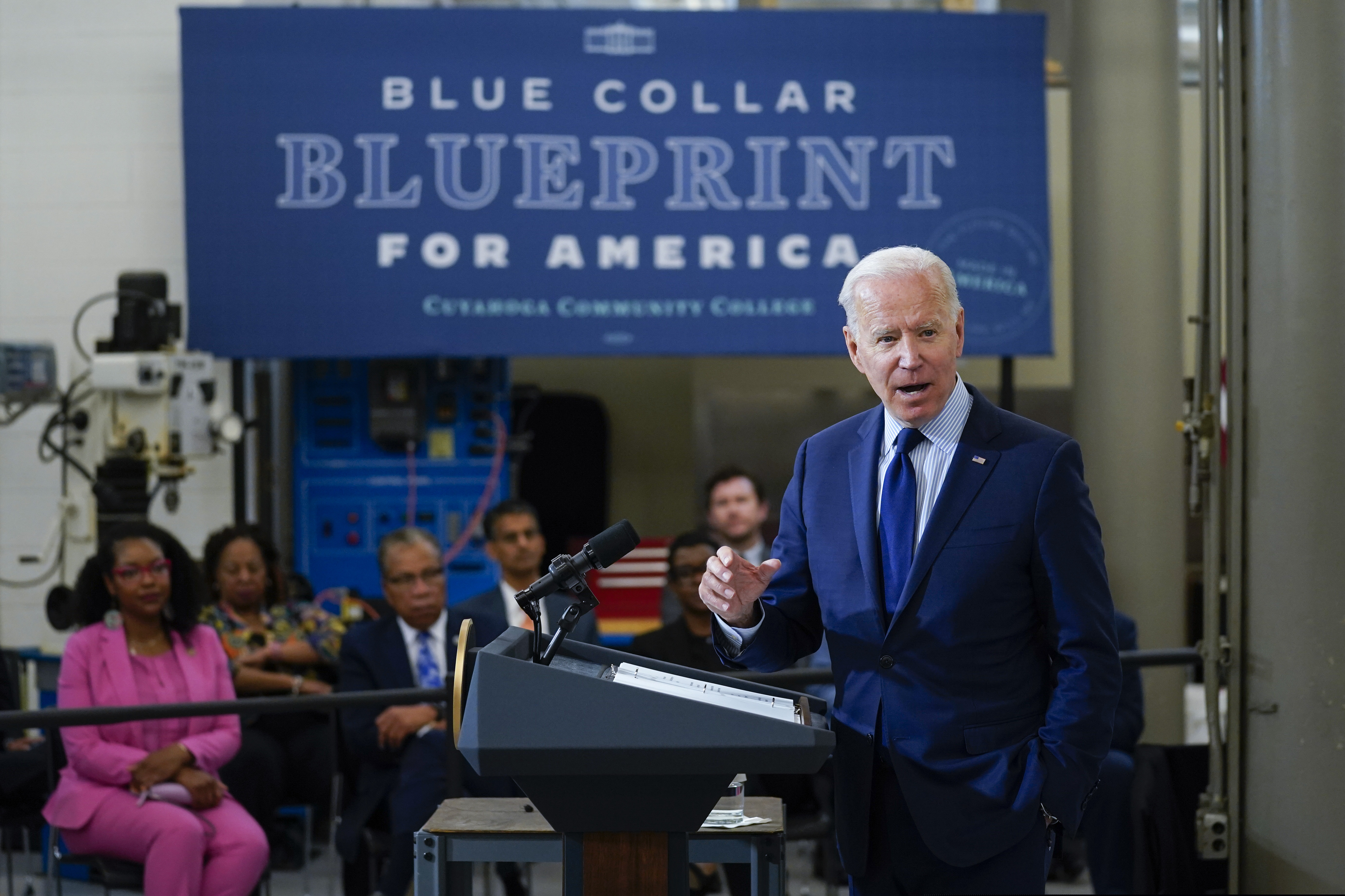 President Joe Biden, shown talking Thursday about the economy at the Cuyahoga Community College Metropolitan Campus in Cleveland.