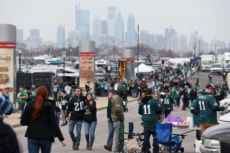 Eagles fans tailgate before the NFC championship game at Lincoln Financial Field.
