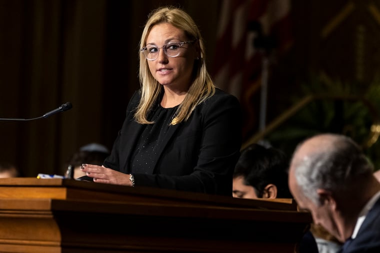 State Rep. Martina White (R. Philadelphia) speaks during a rally against antisemitism in 2023. White participated in a hearing Monday in which Republican lawmakers questions Philadelphia school district spending practices.