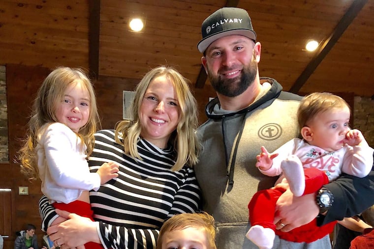 Kristen and Jeff Oestreich with kids (from left): Lenna, Caleb, and baby Shiloh.