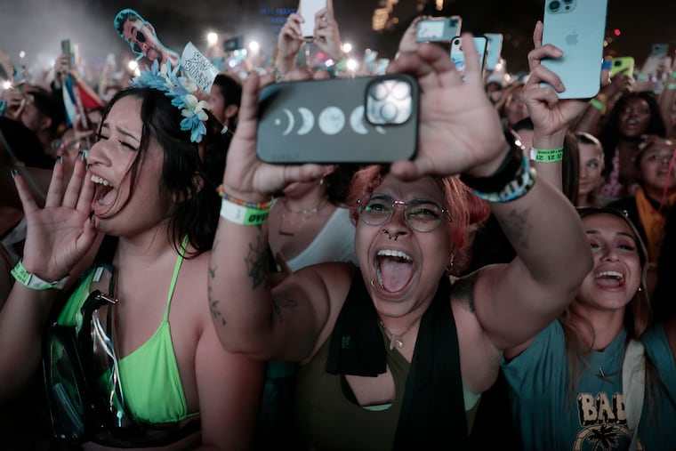 Fans cheer wildly when Bad Bunny performs on the Rocky Stage during the Made in America 2022 festival on the Ben Franklin Parkway on Sept. 4, 2022.