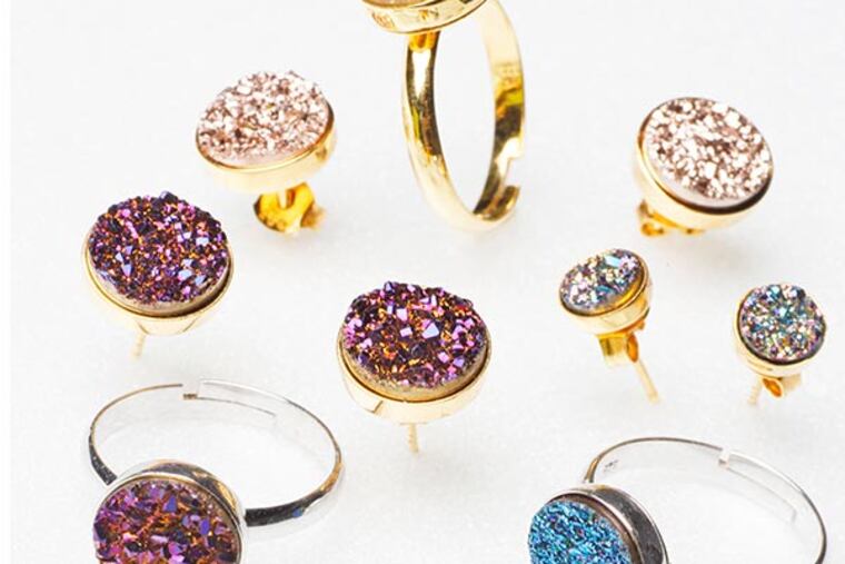 These sparkling studs and adjustable rings, courtesy of Delaware-based jeweler, Olga Ganoudiscq, will give fingers and earlobes more than a bit of twinkle. ( MICHAEL S. WIRTZ / Staff Photographer )