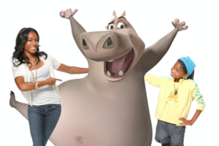 It's a family thing: Jada Pinkett Smith (left) voices Gloria the hippo, and her daughter Willow (right) voices the baby Gloria.