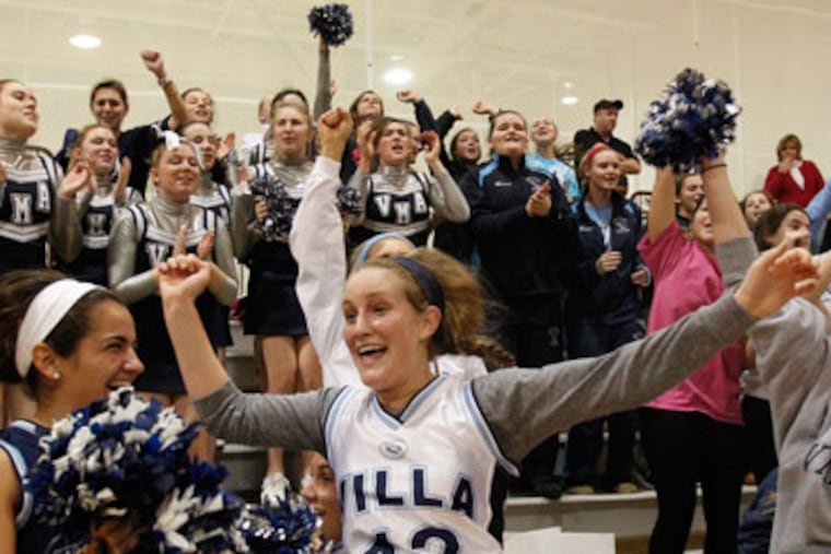 Villla Maria fans go wild after a basket by Maddie McTigue put them ahead for good. ( Ron Cortes / Staff Photographer ) editor's note: SGIRL14-T, Mount St. Joseph vs Villa Maria Academy at Philadelphia University on Monday, February 13, 2012 for Catholic Academies Championship.