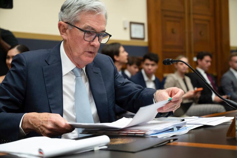 Federal Reserve Chairman Jerome Powell prepares to testify before the House Financial Services Committee on Thursday in Washington.