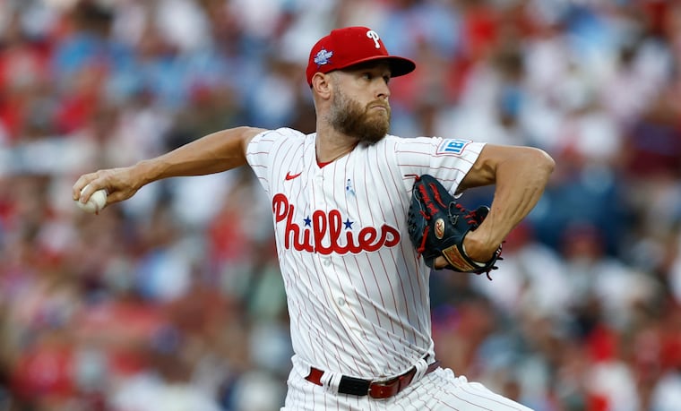 Phillies pitcher Zack Wheeler throws the baseball against the New York Mets on Sunday, June 21, 2026 in Philadelphia.