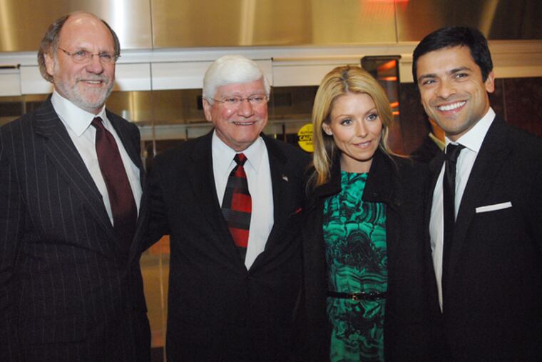 A foursome spotted at Thursday's gala for the opening of Cooper University Hospital's patient pavilion: Gov. Corzine (left), Joe Ripa, daughter and talk-show host Kelly Ripa, and her husband, actor Mark Consuelos.