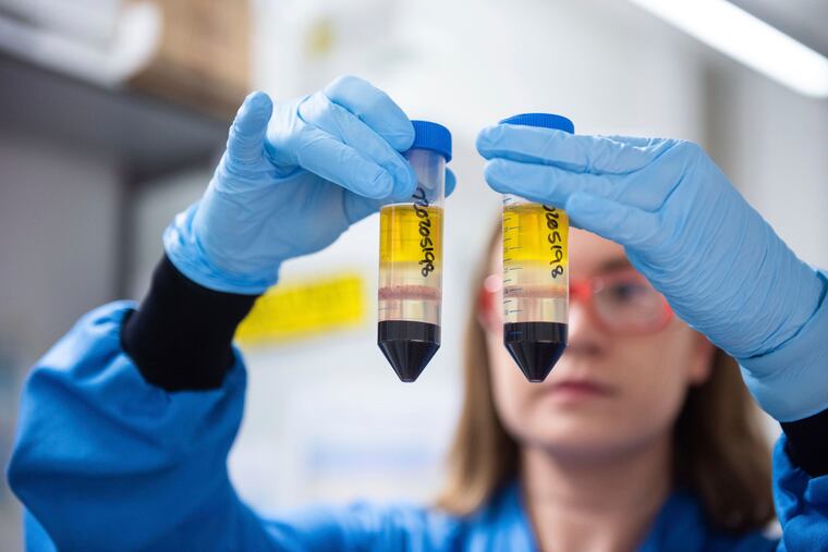 A researcher in a laboratory at the Jenner Institute in Oxford, England, works on the coronavirus vaccine developed by AstraZeneca and Oxford University.