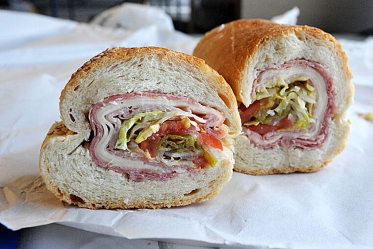A hoagie from Cosmi's, widely considered among the best in the city.