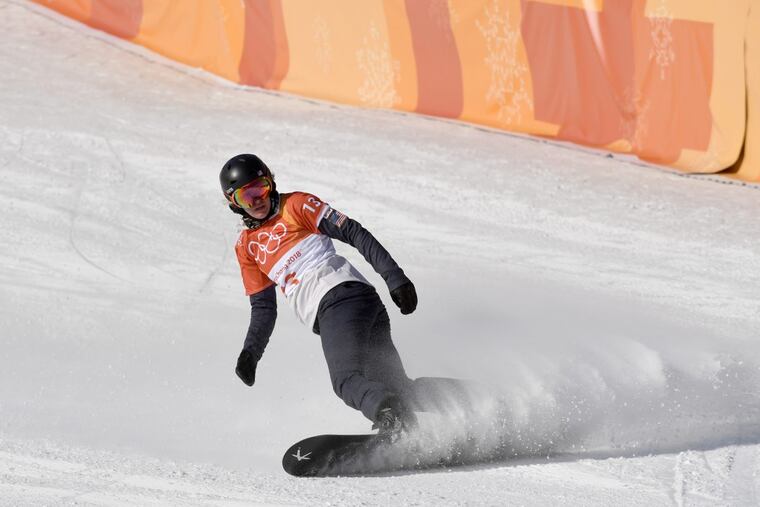 Lindsey Jacobellis from the US during the women’s cross snowboarding event of the 2018 Winter Olympics in the Bokwang Snow Phoenix Park in Pyeongchang, South Korea on Feb. 16, 2018.