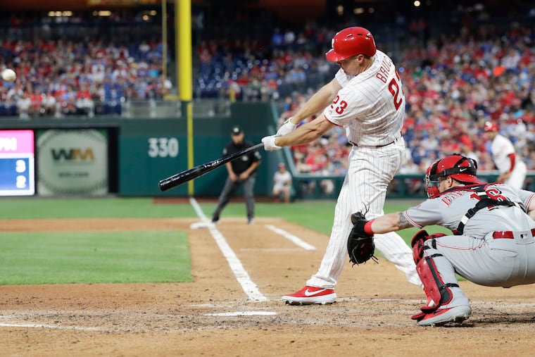 Phillies Jay Bruce hits a two run fifth-inning home run against the Cincinnati Reds on Friday, June 7, 2019 in Philadelphia.