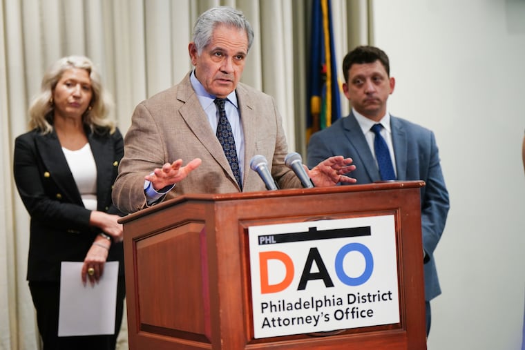 Da Larry Krasner speaks during a press conference about a deceased man found in a suitcase in Kensington, in Philadelphia, May 28, 2026.